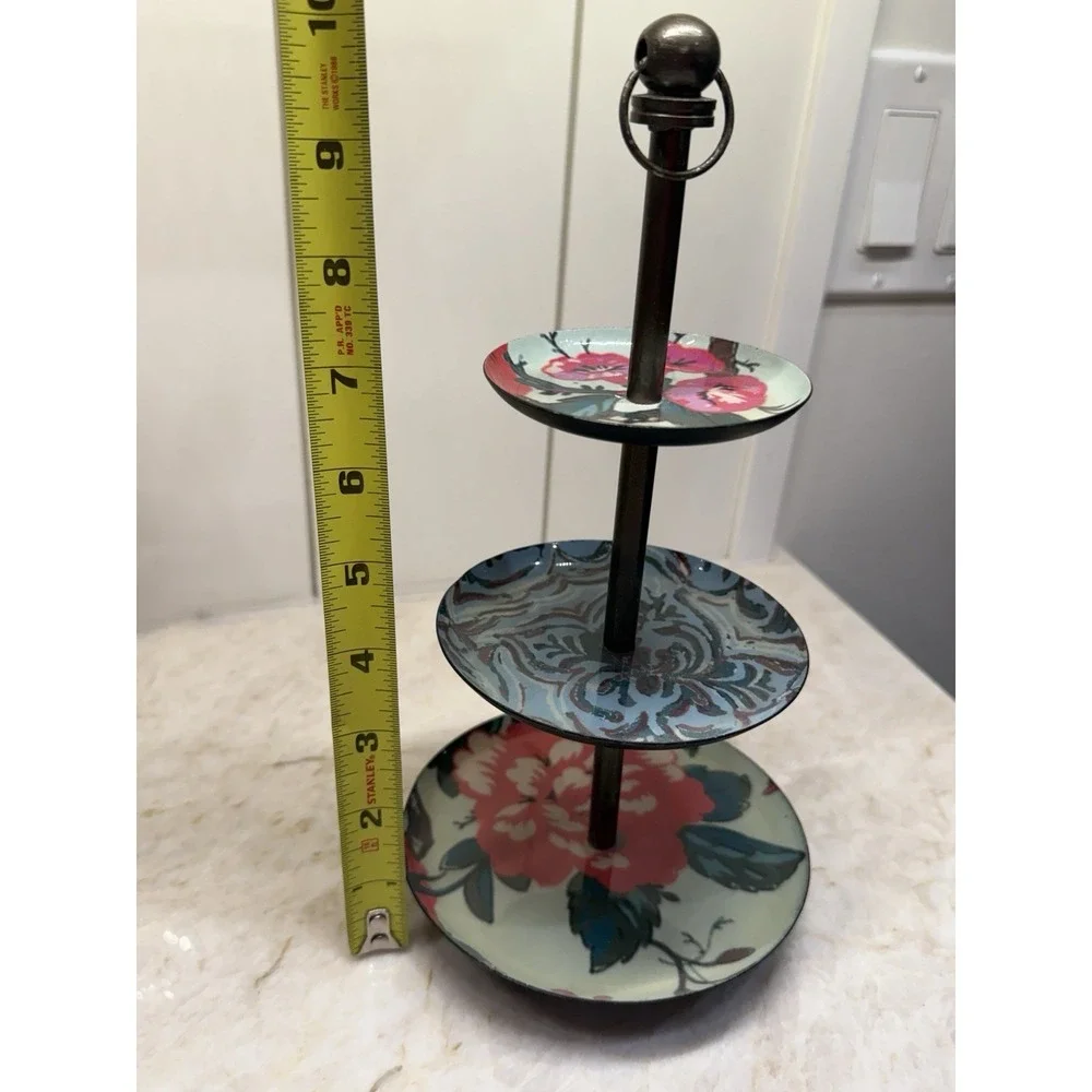 3-Tiered Metal Jewelry Tray Floral Jewerly Trinket Dish Cottagecore Boho